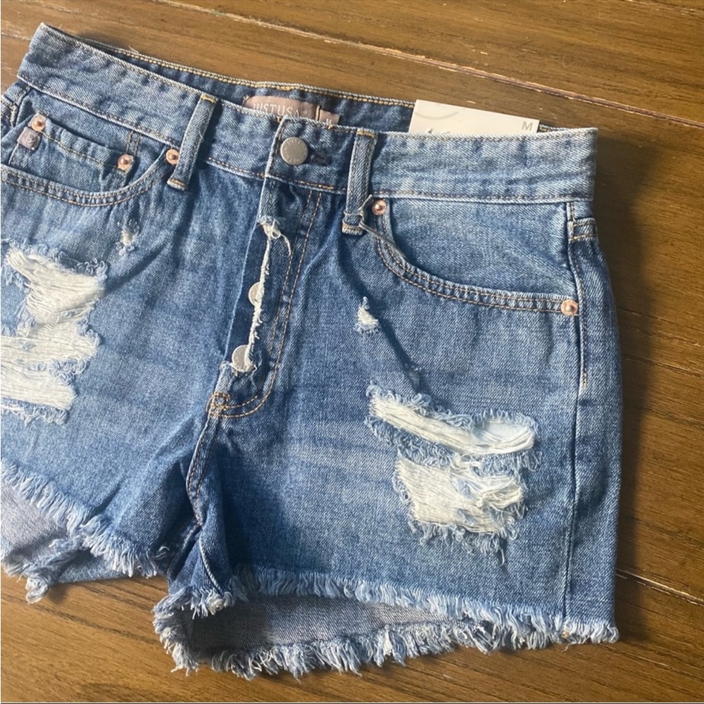Just USA dark wash distressed denim cutoff shorts - Picture 4 of 12